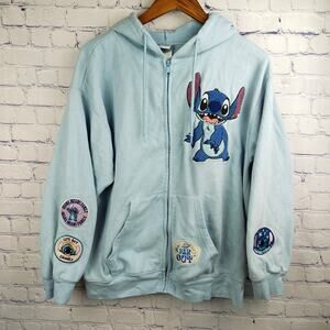 Disney Lilo and Stitch Jacket Embroidered Patches Light Blue XXL
